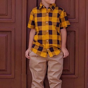 Camisa xadrez em linho manga curta