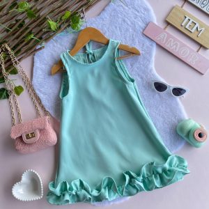 Vestido boneca verde água
