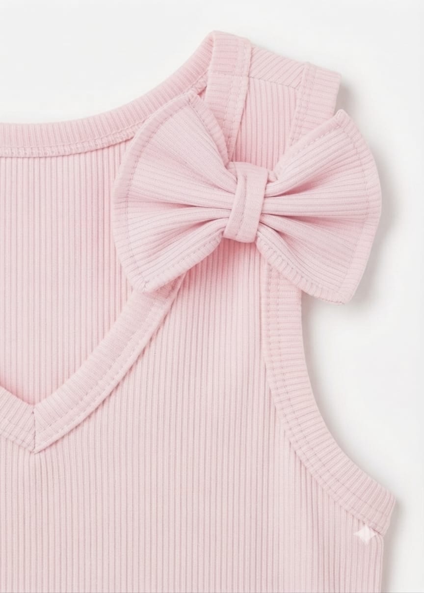 Regata Canelada com Laços rosa - Imagem 2